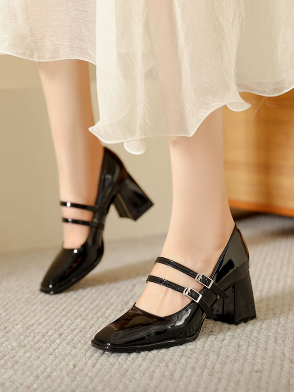 Shallow Cut Square-Toe Mary Janes Pumps