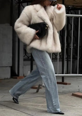 Plush Faux Fur Suit Collar Jacket