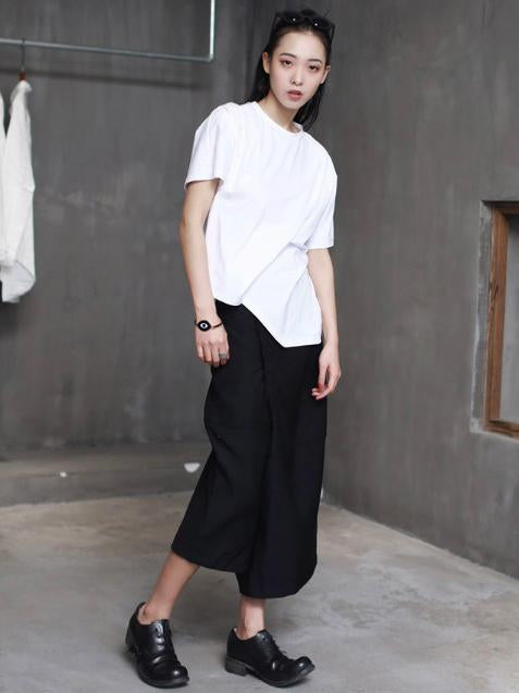 Cropped Wrinkle Solid T-shirt