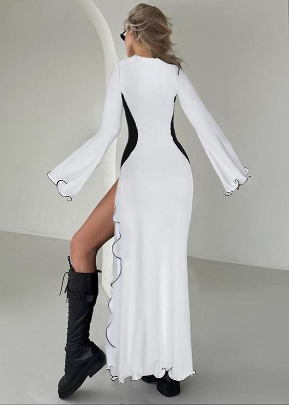 Slim Fit High Waist Long Sleeve Split Dress