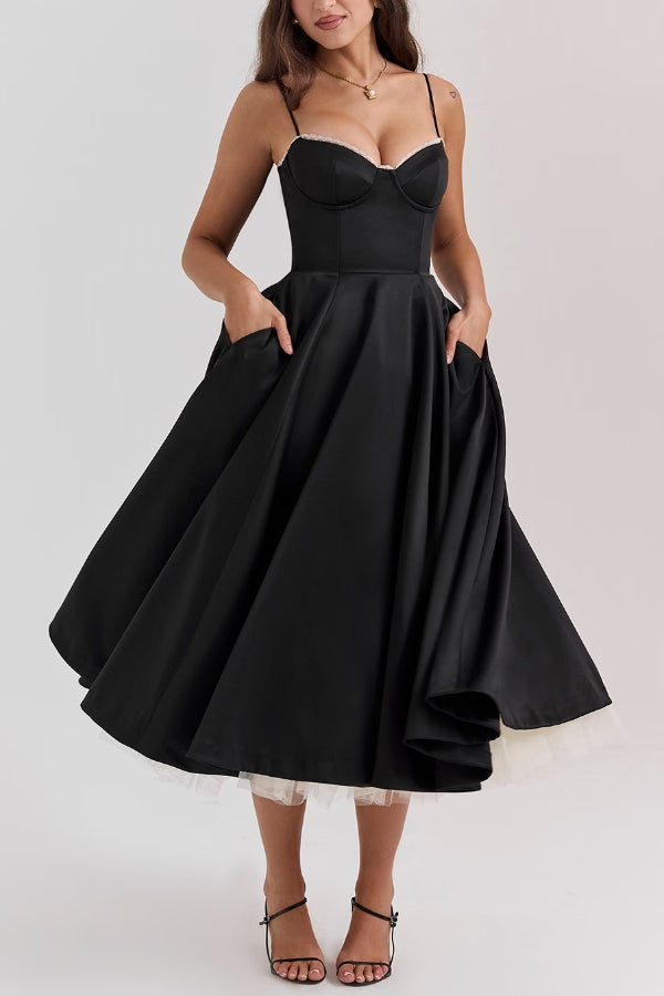 Suspender V-Neck Sleeveless Tutu Maxi Dress