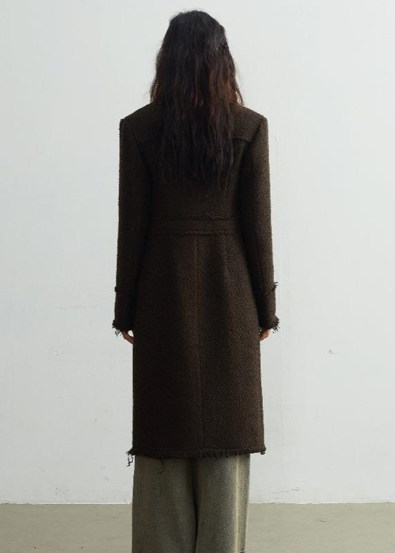 Fringed Textured Woolen Long Coat