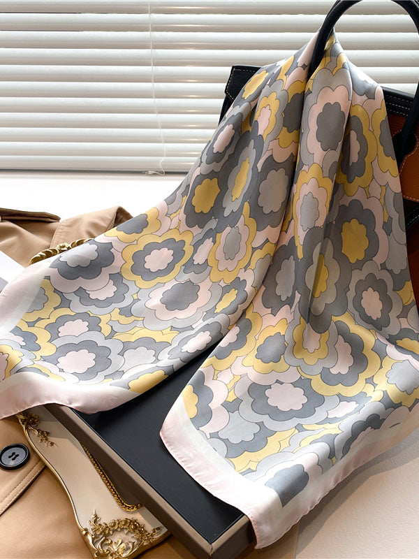 Contrast Color Flower Print Sun Protection Shawl&Scarf