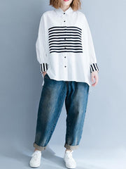 Stripe Split-joint White Shirt