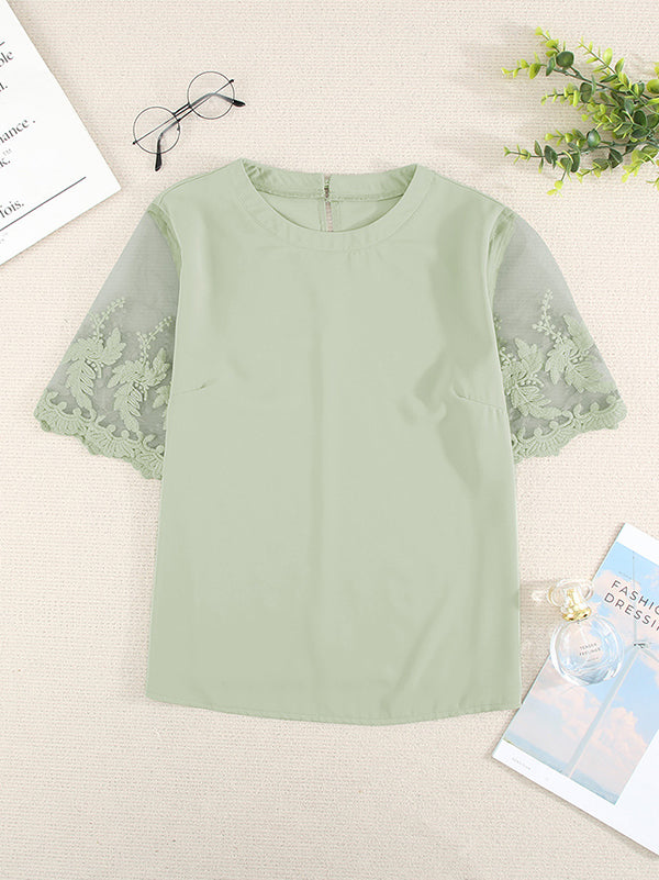 Original Loose Solid Color Lace Split-Joint T-Shirt Top