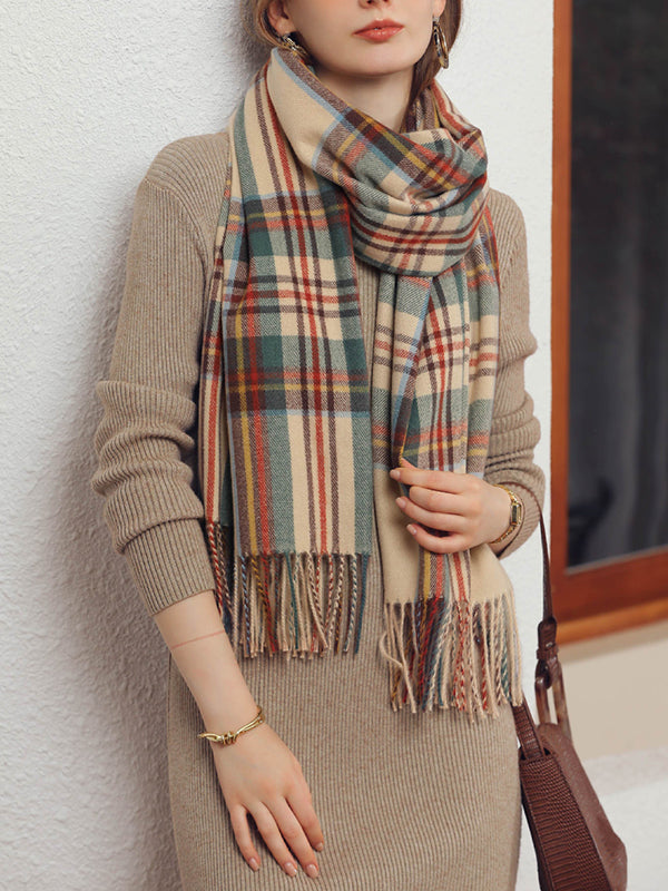 Plaid Tasseled Shawl&Scarf