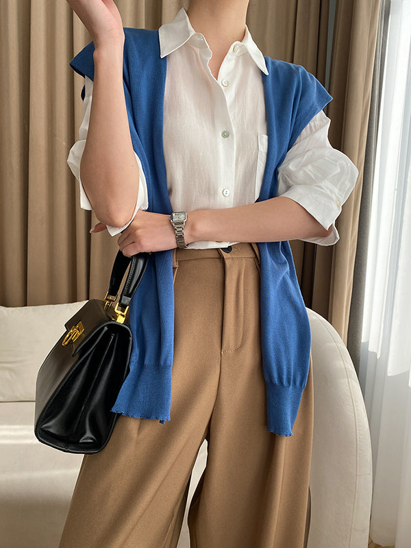 Solid Color Lapel Blouses&Shirts Tops