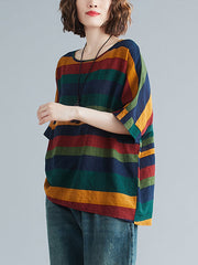 Rainbow Stripe Batwing Sleeves T-Shirts Tops