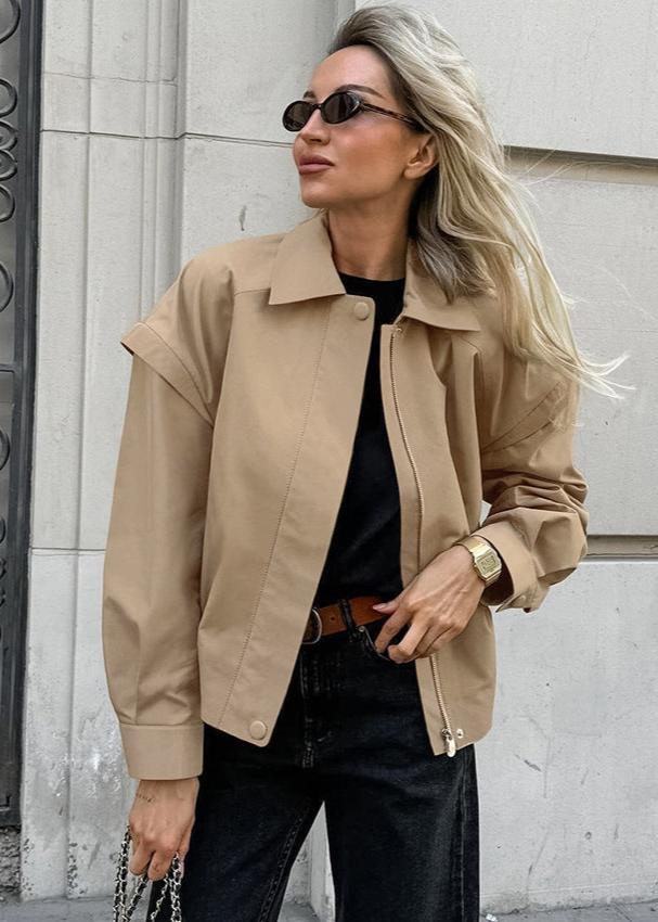 Chic French Lapel Bomber Jacket – Effortless Style for Every Day