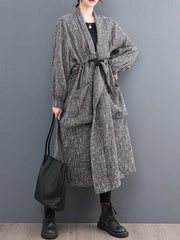 Long Sleeves Loose Drawstring Pockets Lapel Trench Coats