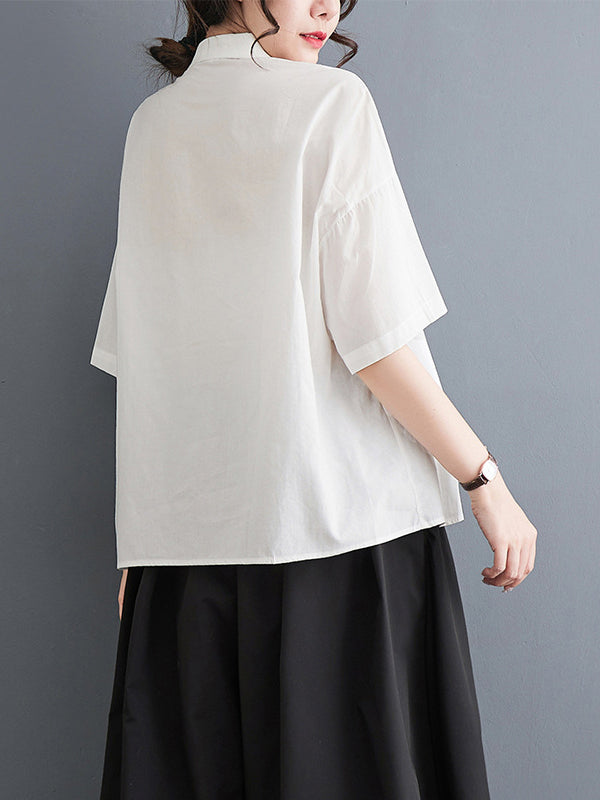 Loose Short Sleeves Solid Color Split-Joint Blouses