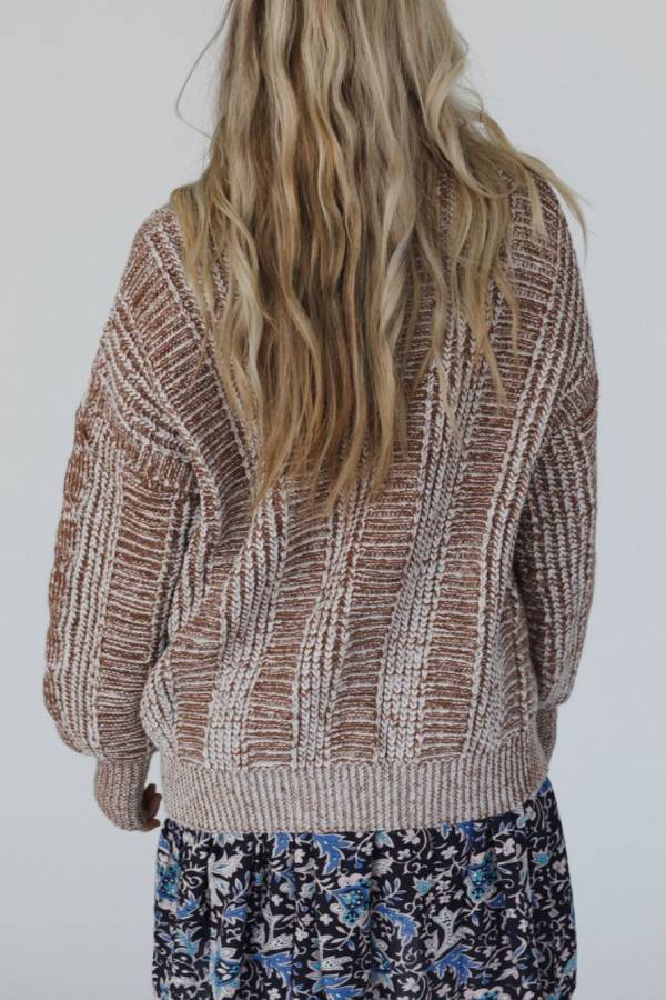 Casual V-neck Long-sleeved Striped Button-down Knitted Cardigan