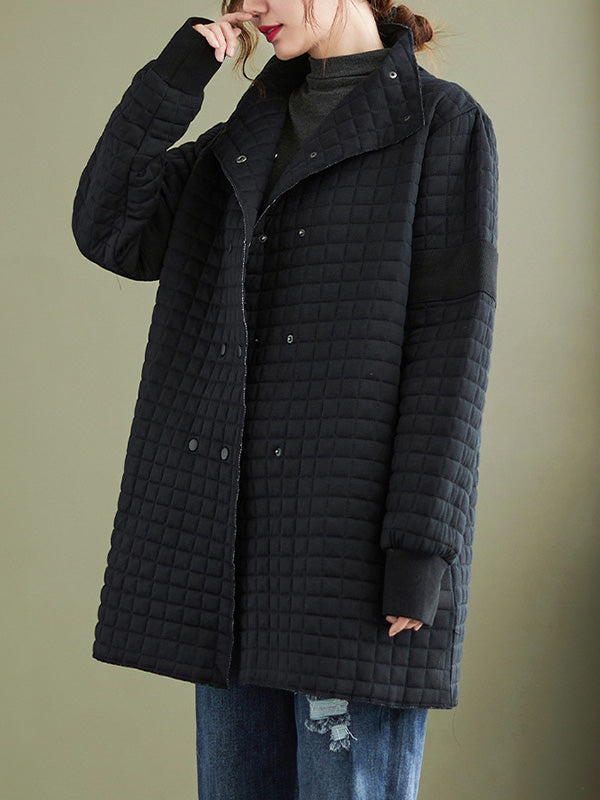 Casual Loose Buttoned Stand Collar Long Sleeves Padded Coat