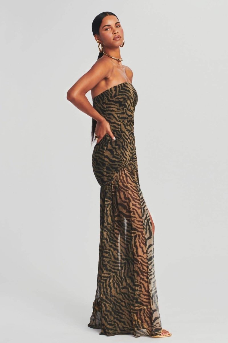 Viola Tiger Stripe Slit Sheer Maxi Dress