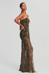 Viola Tiger Stripe Slit Sheer Maxi Dress