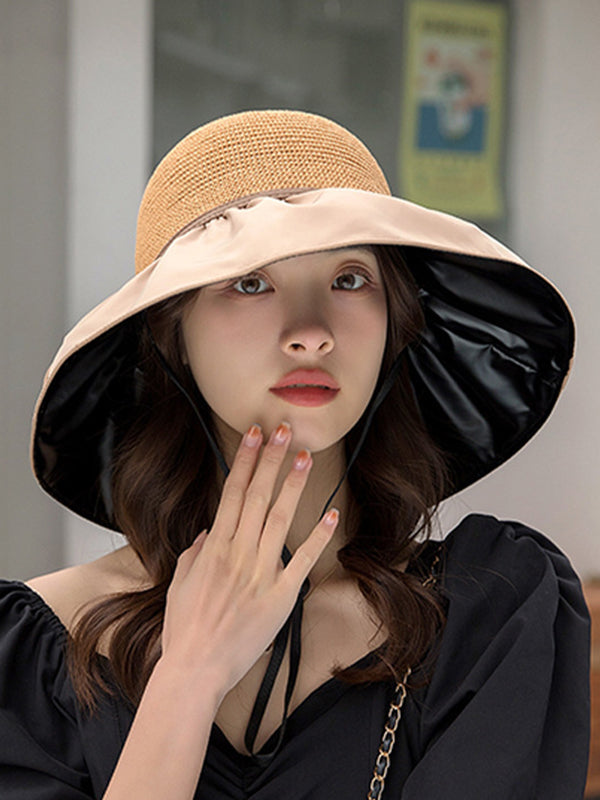 Bow-Embellished Split-Joint Sun protection Fisherman Hat Sun Hat