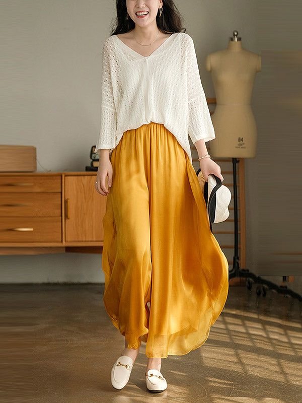 Casual Solid Color Chiffon Column Wide Leg Pants&Skirt