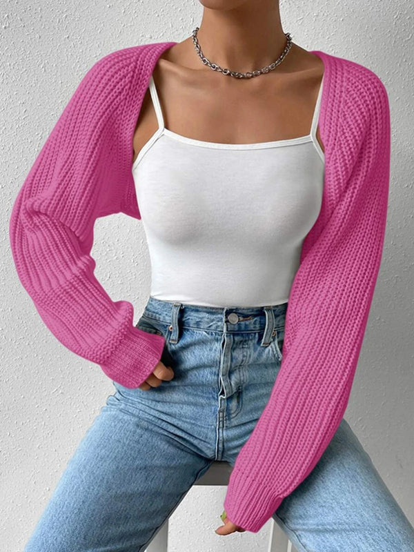 Barbie Long Sleeves Loose Solid Color Split-Joint Cardigan Tops