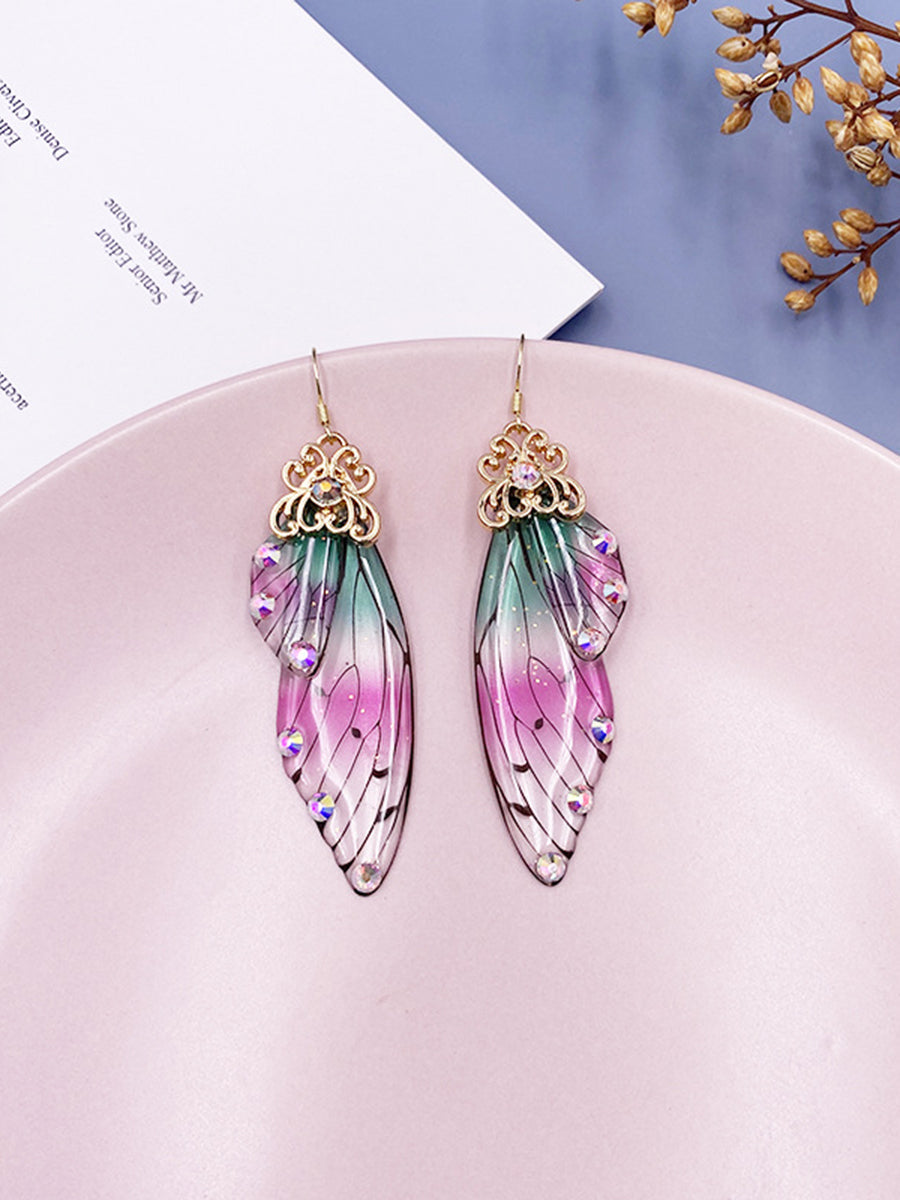 Butterfly Wing Iridescent Rhinestone Cicada Wing Crystal Earrings