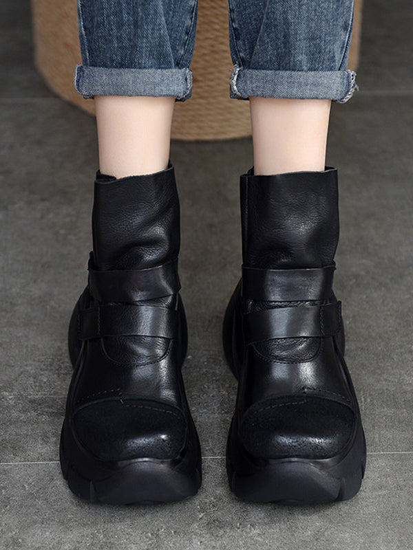 Platform Hook&Loop Round-Toe Boots