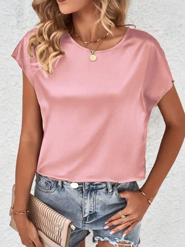 Batwing Sleeves Loose Solid Color Round-Neck T-Shirts Tops