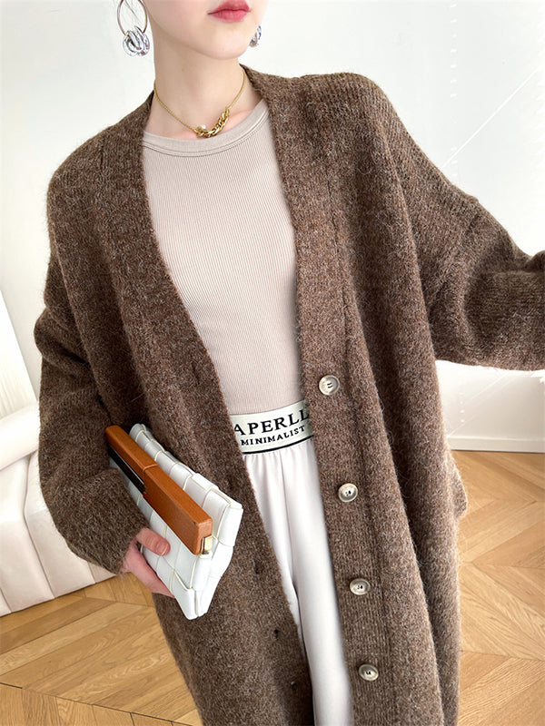 Urban Loose Solid Color Thick Thread Knitting Cardigan Coats