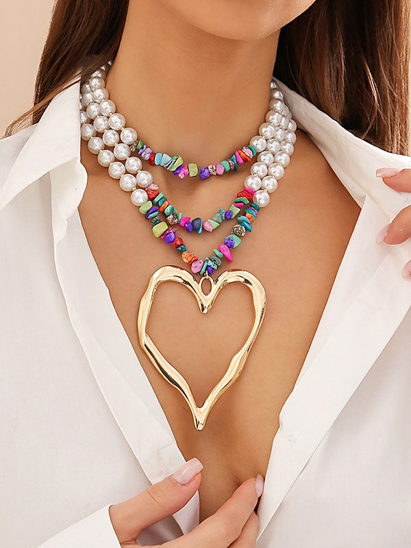 Beaded Contrast Color Heart Shape Dainty Necklace Necklaces Accessories