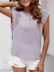 Batwing Sleeves Loose Hollow Lace Split-Joint Round-Neck T-Shirts Tops