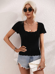 TALIA SHORT SLEEVE KNIT TOP - BLACK