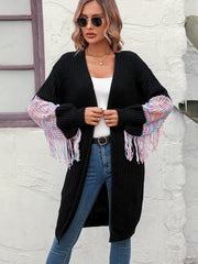 Desert Dreams Knit Fringe Hem Sleeve Cardigan - Black