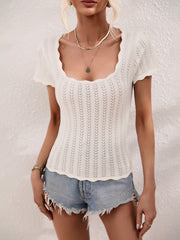 TALIA SHORT SLEEVE KNIT TOP - BEIGE