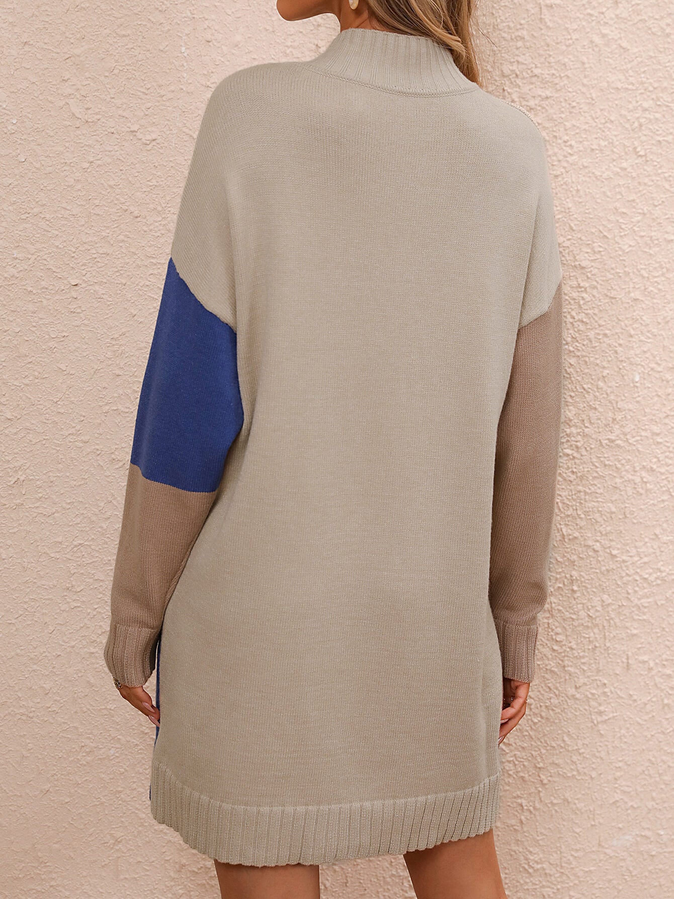 Cindy Color Block Mini Sweater Dress - Blue