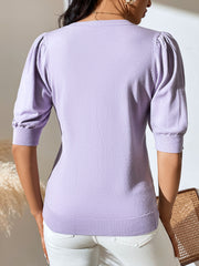 HALO SHORT SLEEVE COTTON BLEND KNIT TOP - LILAC