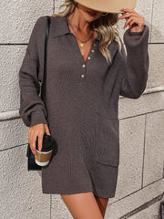 Anastasia Cotton Blend Knit Sweater Dress - Grey