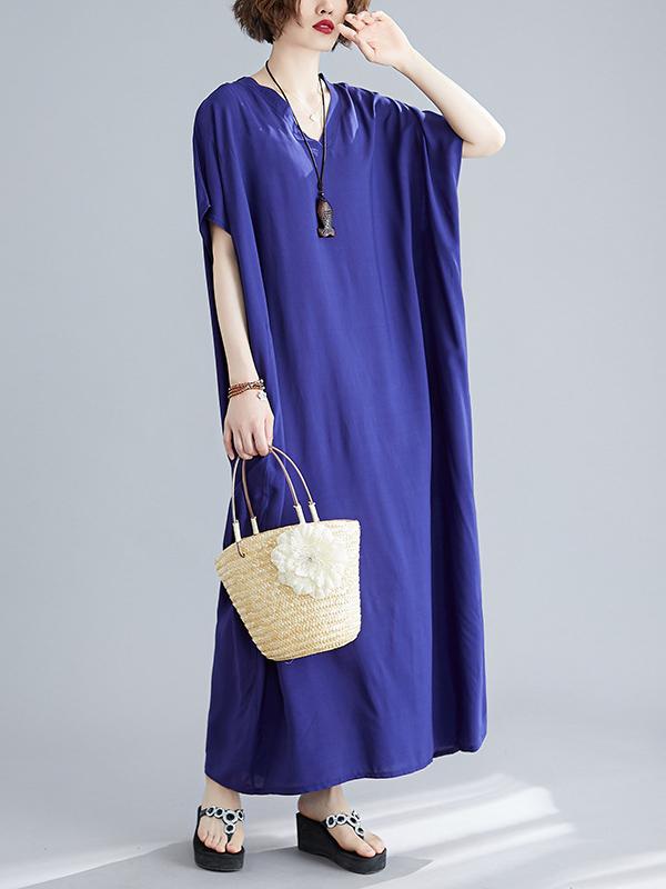 9 Colors Loose Solid Color V-Neck Maxi Dress