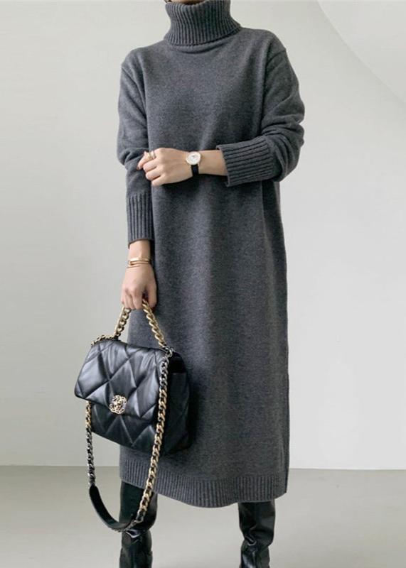 Timeless Elegance - High Collar Wool Sweater Dress