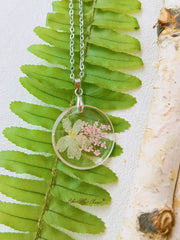 Snow White Galsang Flower Botanical Pendant Circle Necklace