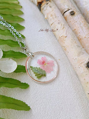 Natural Fern Mallow Resin Pressed Flower Botanical Pendant Necklace