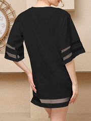 A-Line Half Sleeves Mesh Solid Color Split-Joint Round-Neck Mini Dresses