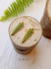 Pressed Flower Earrings - Natural Forest Fern Resin Leaf Botanical