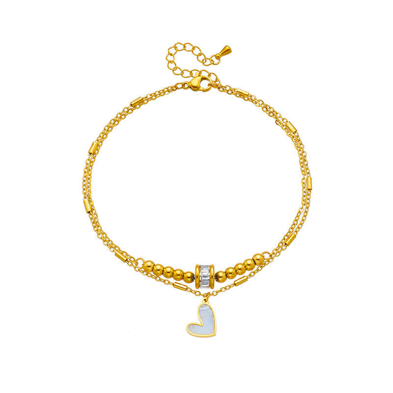 Golden Charm Heart Bracelet - Double Layer Chain