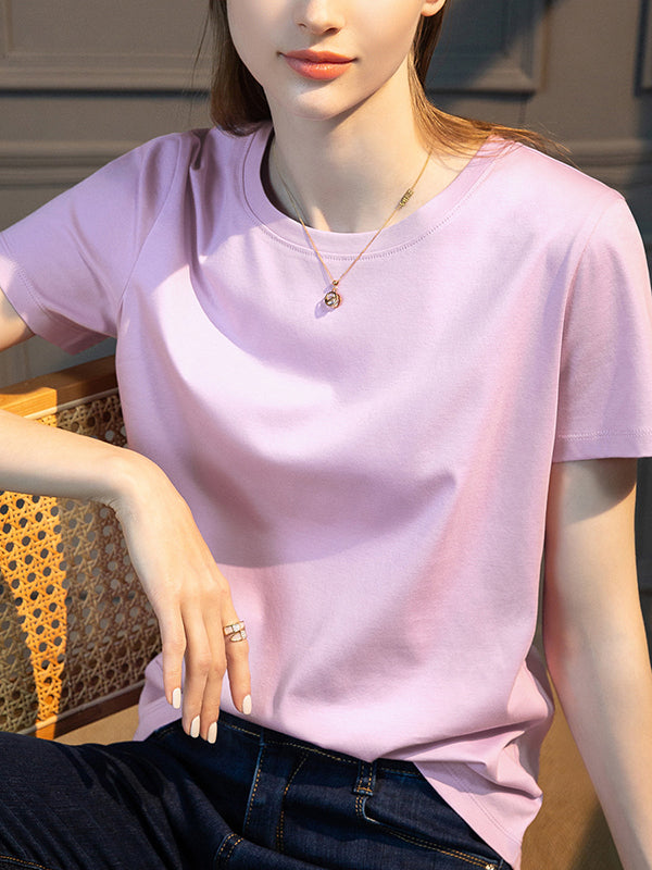 Simple Casual Modal Solid Color Round-Neck T-Shirt Top