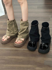 Hollow Split-Joint Split-Toe Zipper Boots Platform Shoes Sandals