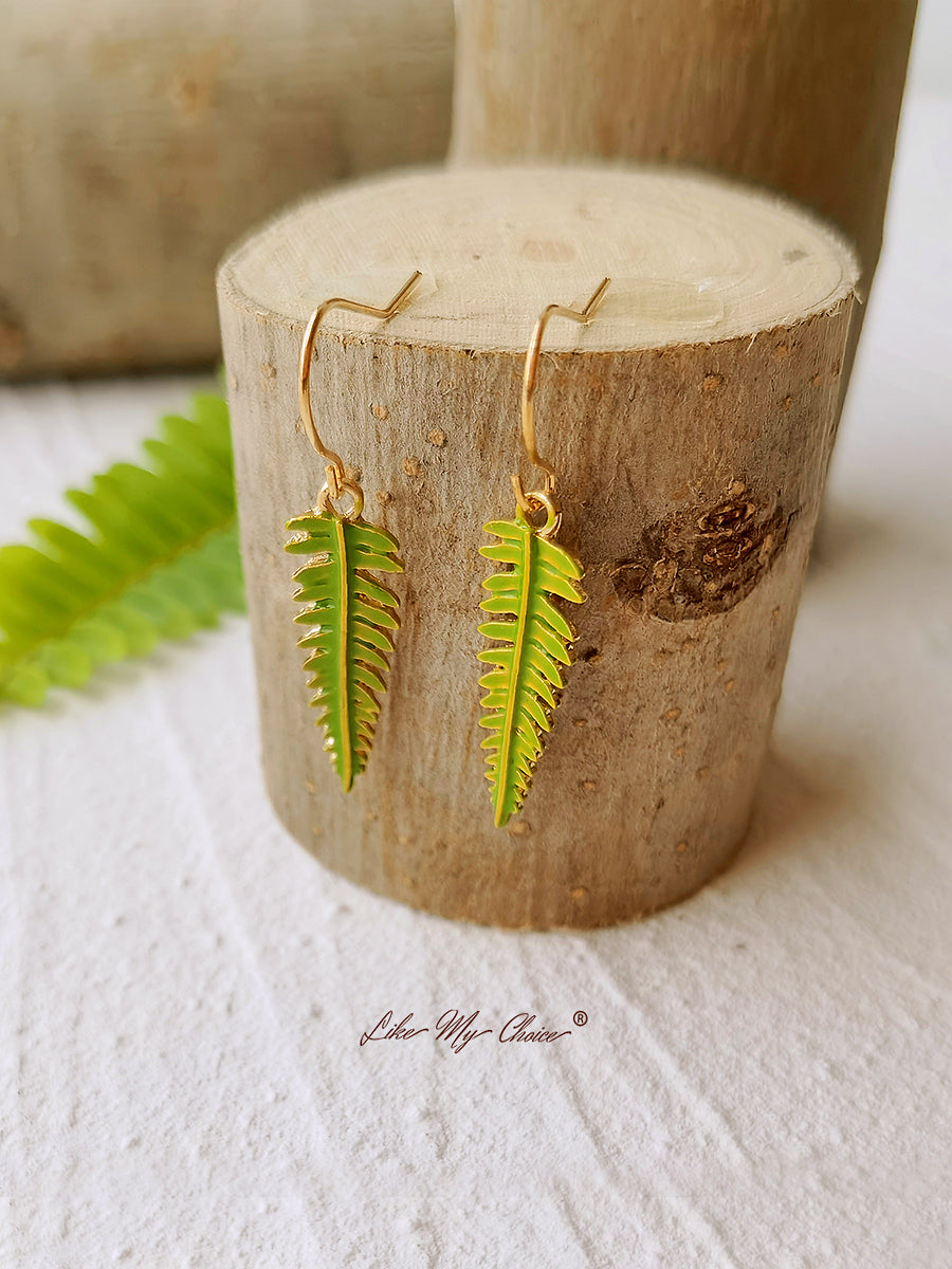 Pressed Flower Earrings - Natural Forest Fern Resin Leaf Botanical