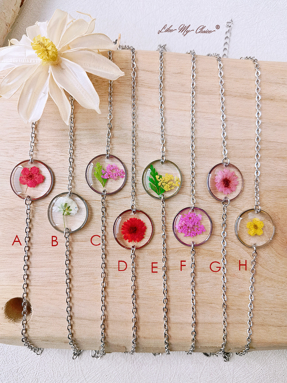 Cosmos Sulphureus Handmade Pressed Flower Resin Round Bracelet