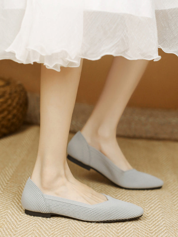 Solid Color Square-Toe Flats Shoes