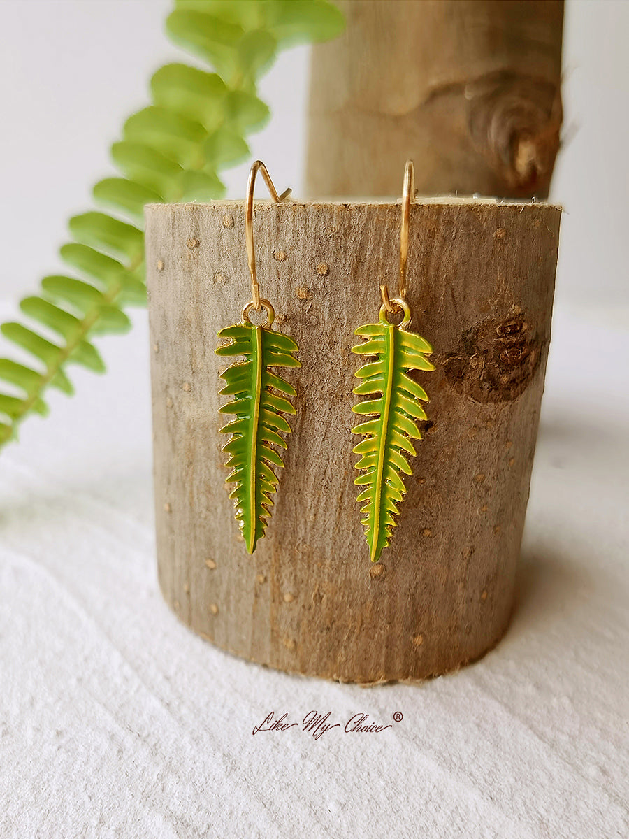 Pressed Flower Earrings - Natural Forest Fern Resin Leaf Botanical