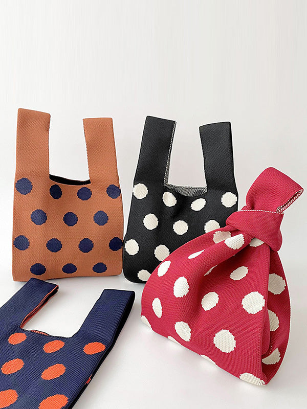 Contrast Color Polka-Dot Split-Joint Woven Bags Handbags