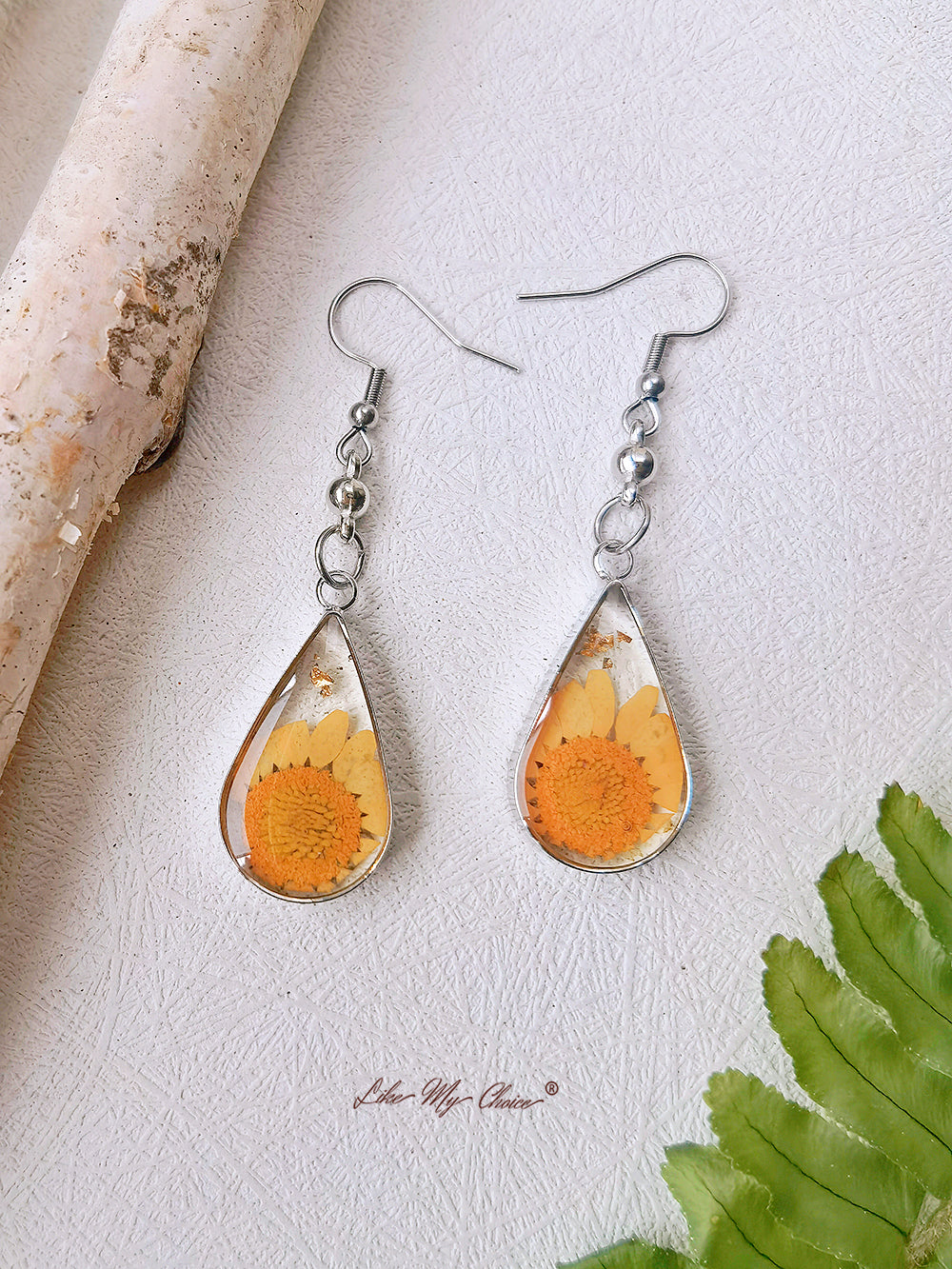 Autumn Garden Flower Embossed Drop Earrings