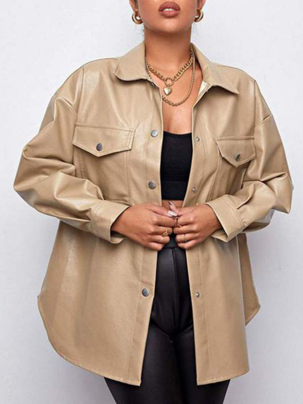 Long Sleeves Loose Buttoned Pockets Lapel Jackets Outerwear